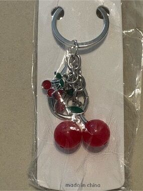 Cherry Charm Keychain - Red Accent